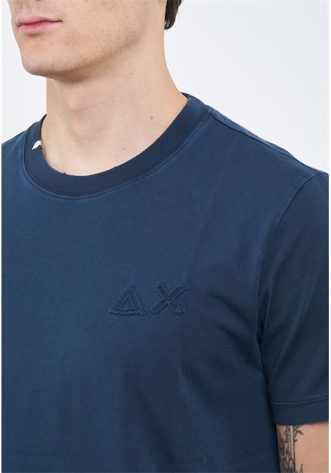 T-shirt con trattamento vintage in cotone navy blue Sun68 | T3611307