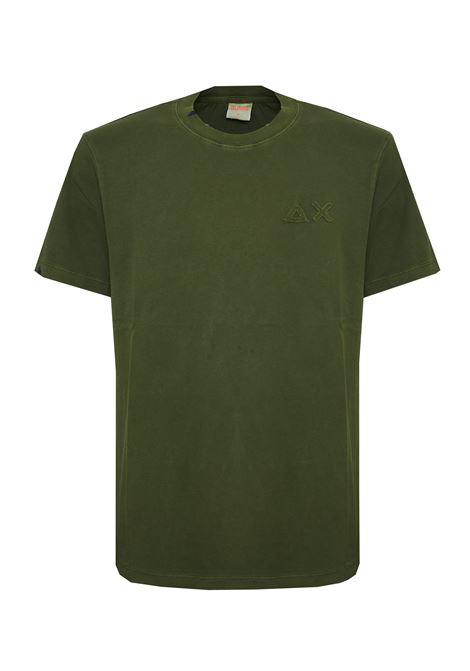 T-shirt con trattamento vintage in cotone verde scuro Sun68 | T3611337