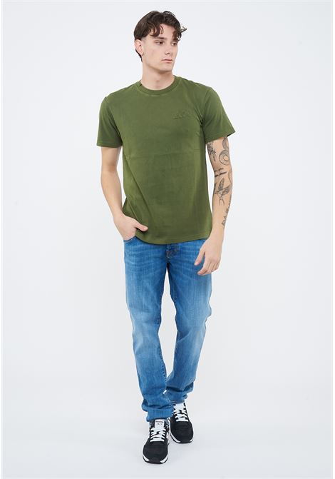 T-shirt con trattamento vintage in cotone verde scuro Sun68 | T3611337