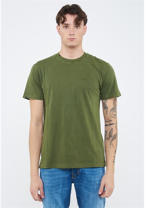 T-shirt con trattamento vintage in cotone verde scuro Sun68 | T3611337