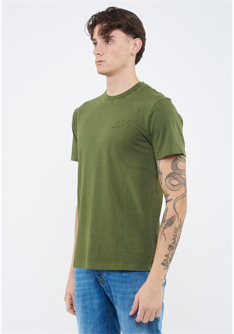 T-shirt con trattamento vintage in cotone verde scuro Sun68 | T3611337