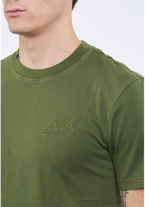 T-shirt con trattamento vintage in cotone verde scuro Sun68 | T3611337