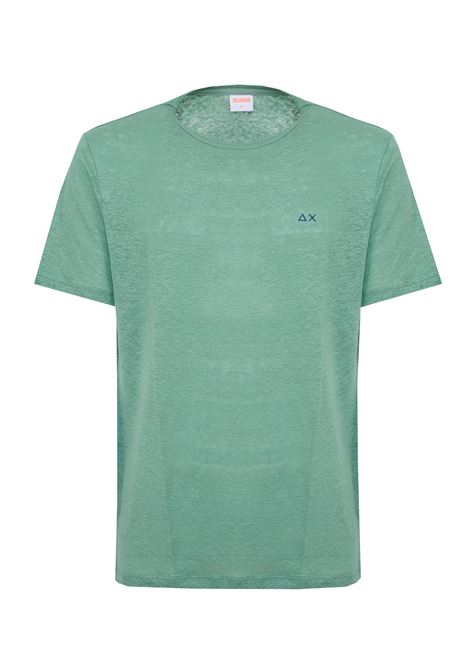 T-shirt in jersey di lino verde salvia Sun68 | T3613084