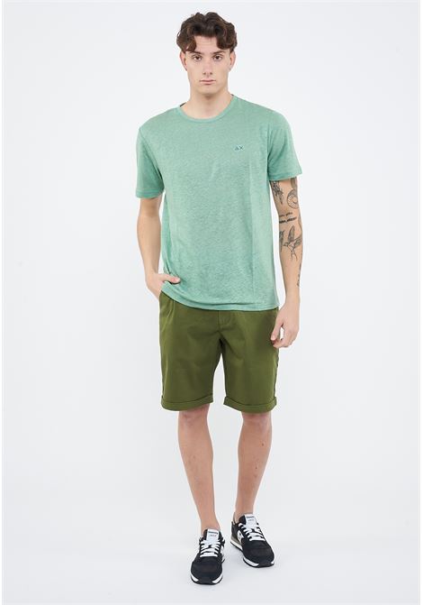 T-shirt in jersey di lino verde salvia Sun68 | T3613084