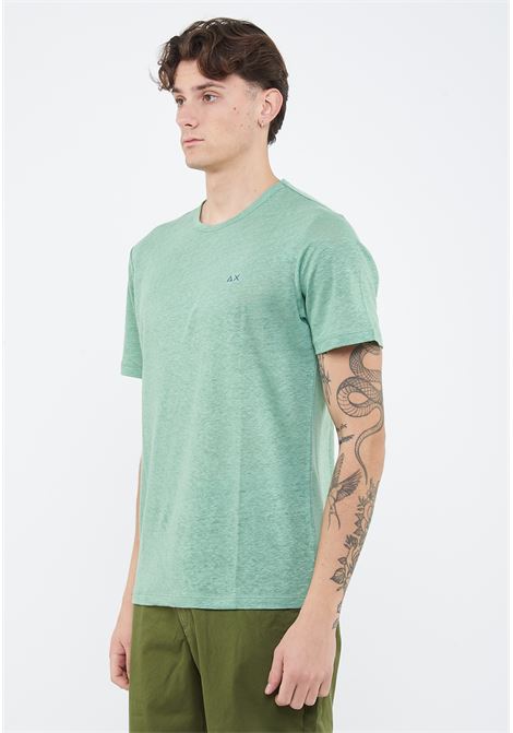 T-shirt in jersey di lino verde salvia Sun68 | T3613084