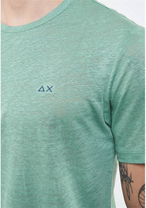 T-shirt in jersey di lino verde salvia Sun68 | T3613084