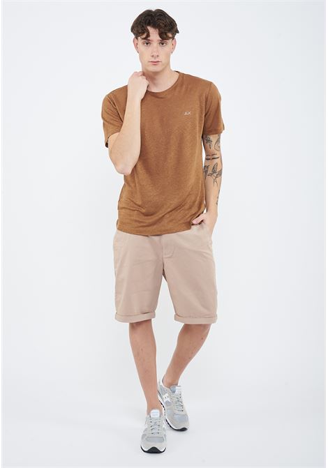 T-shirt in jersey di lino volpe Sun68 | T3613093