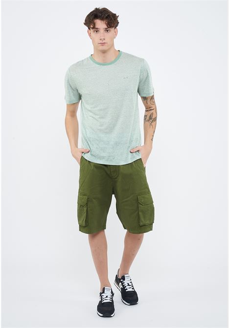 T-shirt in jersey di lino verde salvia bianco panna Sun68 | T361318431