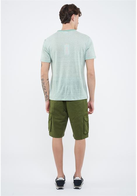 T-shirt in jersey di lino verde salvia bianco panna Sun68 | T361318431