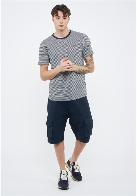 T-shirt in jersey di lino navy blue bianco panna Sun68 | T3613196