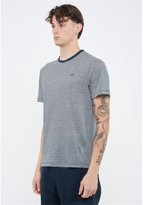 T-shirt in jersey di lino navy blue bianco panna Sun68 | T3613196