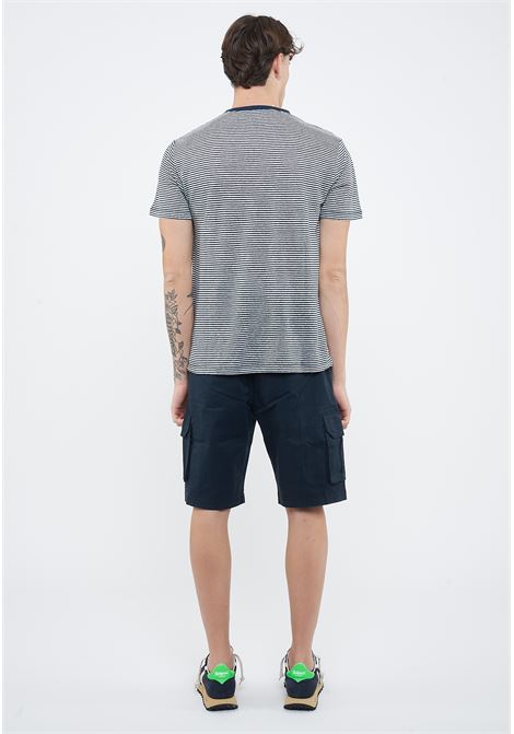 T-shirt in jersey di lino navy blue bianco panna Sun68 | T3613196