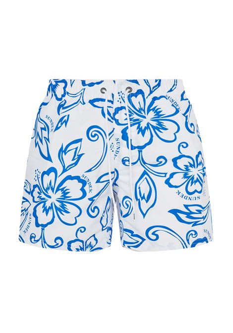 Costume Da Bagno Uomo Corto Vita Elasticata Stampa Archive Hibiscus Sundek | BOARDHORT M504BDTA1IA614IA