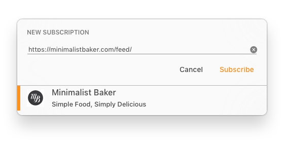 RSS Follower adding panel