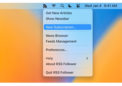 RSS Follower menu