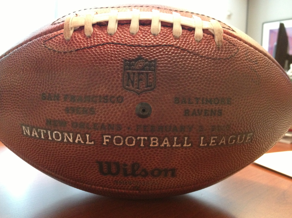 Charitybuzz 2013 Superbowl XLVII Game Used Football Lot 400805
