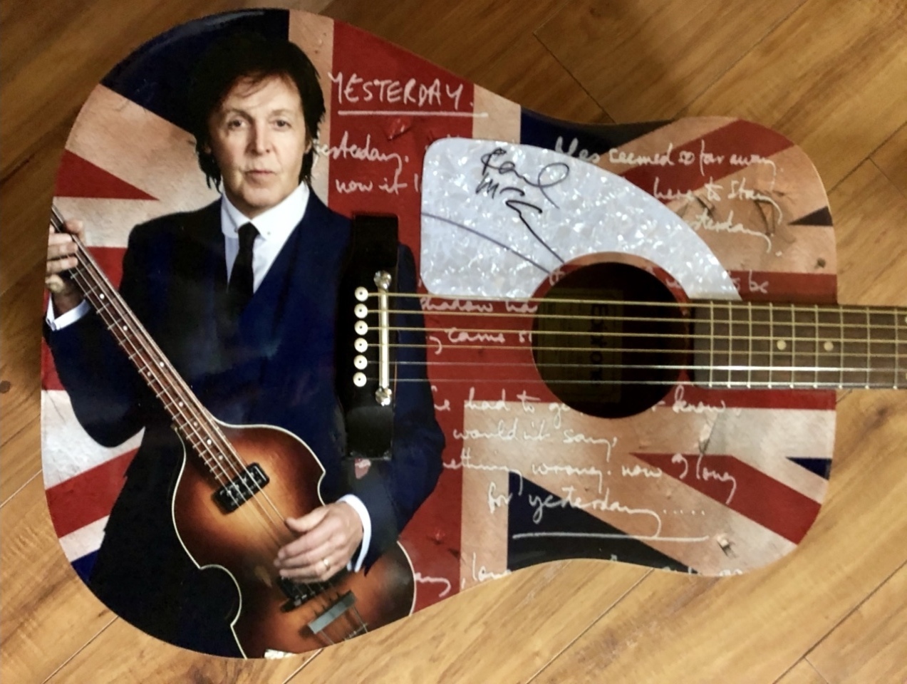 Charitybuzz Paul McCartney Signed Pickguard on Epiphone Texan Acousti