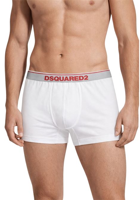 DSQUARED2  Boxer Uomo con Fascia Logo a Contrasto DSQUARED2 | D9LC61550BIANCO