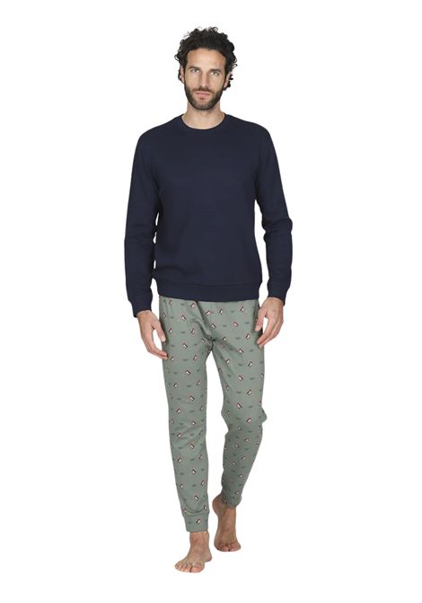 Pigiama girocollo in morbido interlock di puro cotone, pantaloni in fantasia pinguini JULIPET | JAL398297