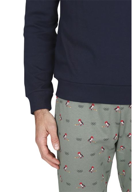 Pigiama girocollo in morbido interlock di puro cotone, pantaloni in fantasia pinguini JULIPET | JAL398297