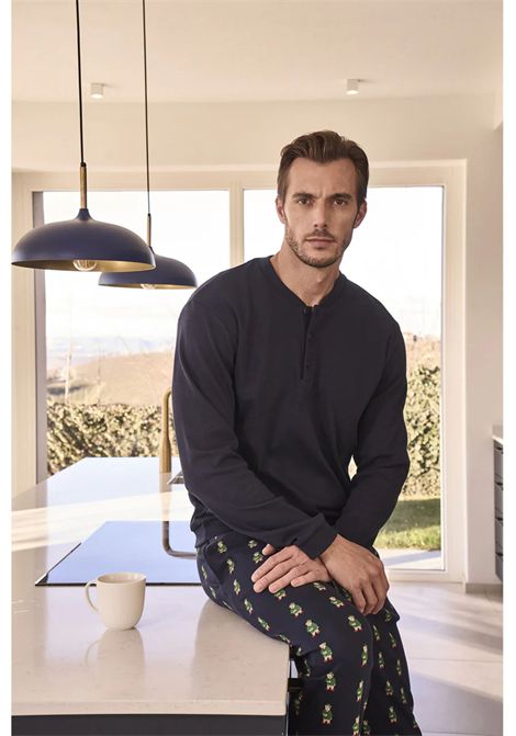 Pigiama in morbido interlock di puro cotone, pantaloni in fantasia natale JULIPET | JAL415527