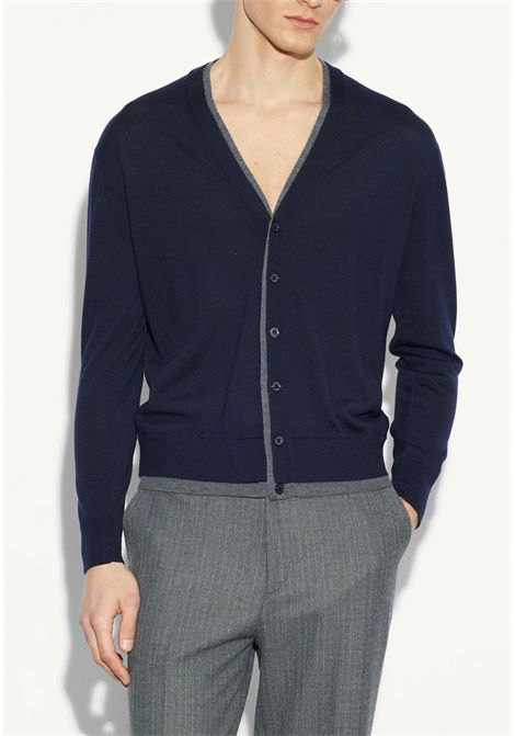 Cardigan in Lana Vergine con Bordi a Contrasto Paolo Pecora | A008 F0016462