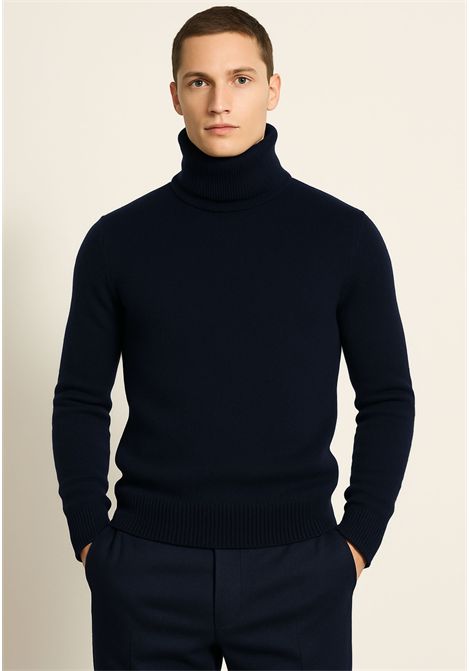 Paolo Pecora  Maglia Dolcevita con Doppio Collo in Lana Merinos Extrafine (Blu Notte) Paolo Pecora | A042 F0046462