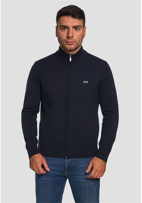 Cardigan zip in misto lana e cashmere navy blue SUN68 | K4511407