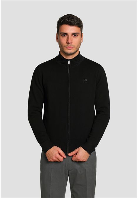 Cardigan zip in misto lana e cashmere nero SUN68 | K4511411