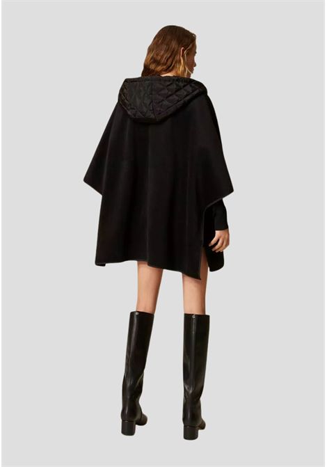 Poncho nero con cappuccio e dettagli trapuntati TWINSET | 252TA424000006