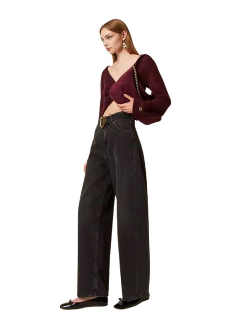 Jeans neri con cintura e maxi fibbia TWINSET | 252TP257101103