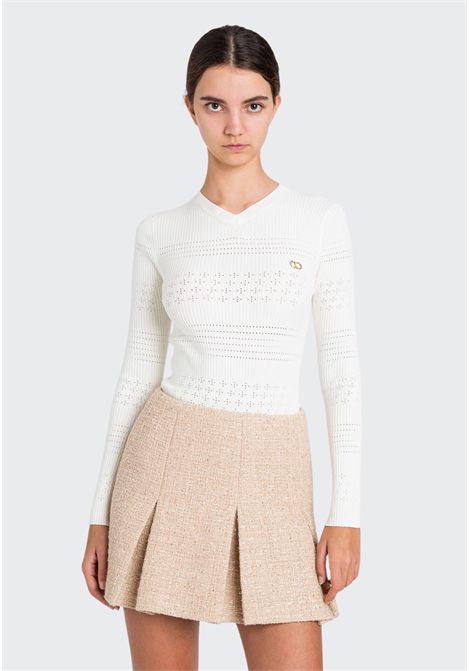 Twinset Actitude  Maglia in maglia a costine avorio con scollo a V TWINSET | 252TP324100282