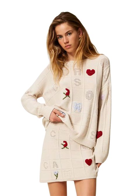Maxi maglia in filato Treeblend con ricami TWINSET | 252TP331300522