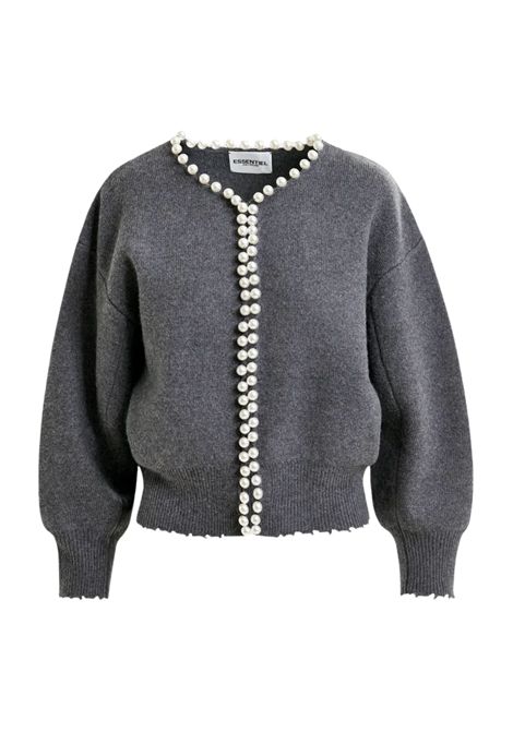 Essentiel Antwerp  Cardigan donna grigio con perle Essentiel antwerp | IDEAS KNIT CARDIGAN WITH BEADSSH35