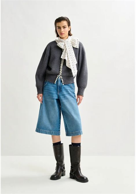 Essentiel Antwerp  Cardigan donna grigio con perle Essentiel antwerp | IDEAS KNIT CARDIGAN WITH BEADSSH35