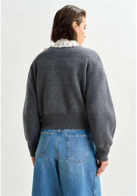 Essentiel Antwerp  Cardigan donna grigio con perle Essentiel antwerp | IDEAS KNIT CARDIGAN WITH BEADSSH35