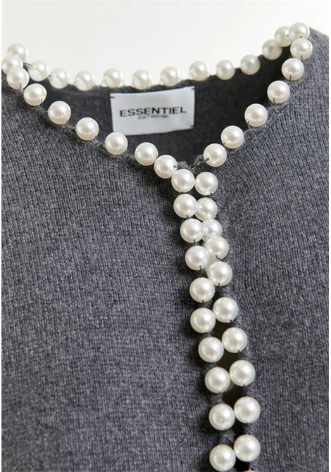 Essentiel Antwerp  Cardigan donna grigio con perle Essentiel antwerp | IDEAS KNIT CARDIGAN WITH BEADSSH35