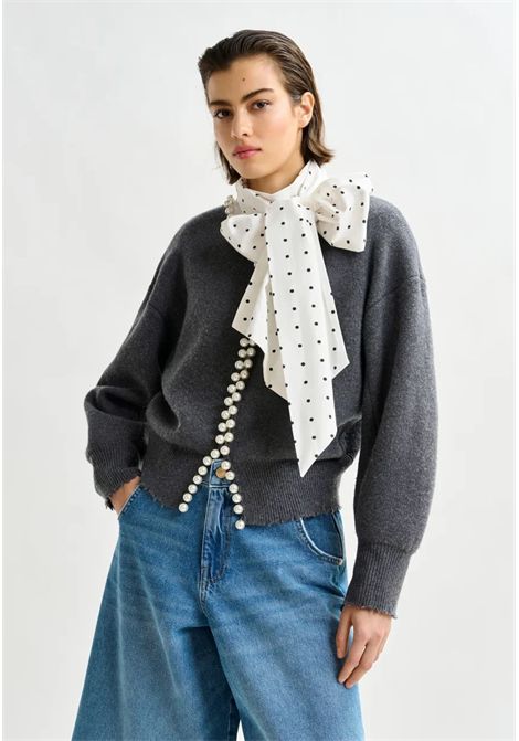 Essentiel Antwerp  Cardigan donna grigio con perle Essentiel antwerp | IDEAS KNIT CARDIGAN WITH BEADSSH35