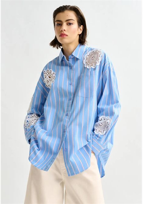 Camicia oversize a righe con inserti in pizzo  Essentiel Antwerp Essentiel antwerp | IDENTICAL LACE APPLIQUEI2PK