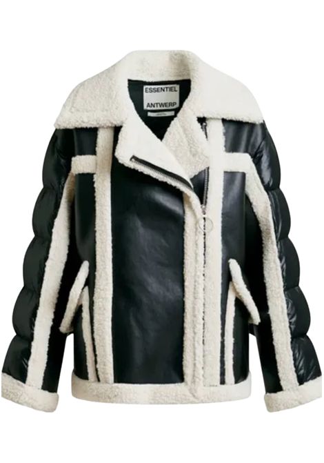 Essentiel Antwerp Ifie Faux Fur Puffer Jacket  Giacca oversize black/white con effetto shearling e maniche puffer Essentiel antwerp | IFIE FAUX FUR MIX PUFFERBL34