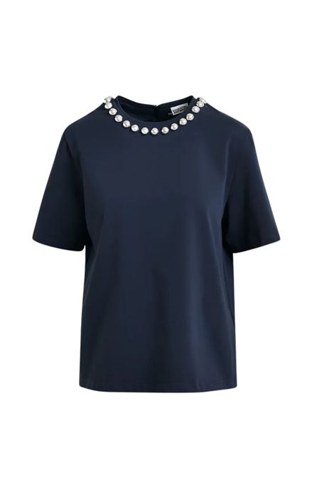 Essentiel Antwerp  T-shirt in cotone blu con perle metallizzate Essentiel antwerp | INTENSO SILVER BALLSNA32