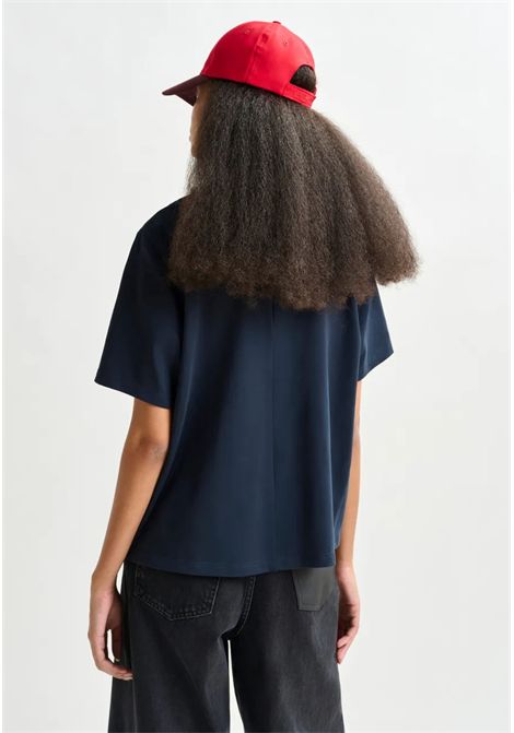 Essentiel Antwerp  T-shirt in cotone blu con perle metallizzate Essentiel antwerp | INTENSO SILVER BALLSNA32