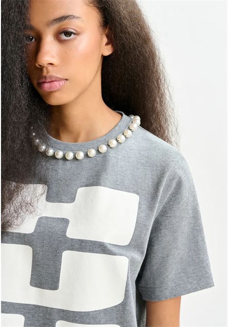 Essentiel Antwerp  T-shirt donna con stampa HUH? e perle Essentiel antwerp | ISIS-BEADS PRINTSH35