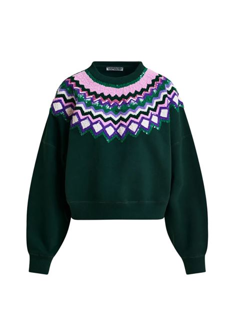 Essentiel Antwerp  Felpa in cotone verde con ricamo e paillettes Essentiel antwerp | ISSU EMBROIDERED SWEATSHIRTI1PC