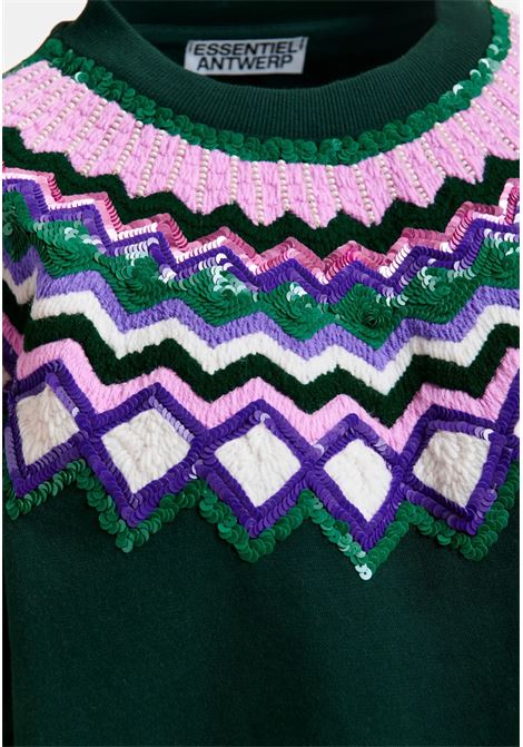 Essentiel Antwerp  Felpa in cotone verde con ricamo e paillettes Essentiel antwerp | ISSU EMBROIDERED SWEATSHIRTI1PC