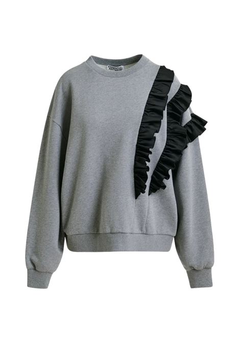 Essentiel Antwerp  Felpa grigia con dettaglio ruffle Essentiel antwerp | IWAVE SWEATSHIRT WITH FRILLSI1SH