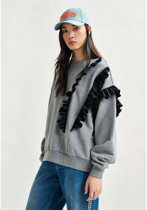 Essentiel Antwerp  Felpa grigia con dettaglio ruffle Essentiel antwerp | IWAVE SWEATSHIRT WITH FRILLSI1SH