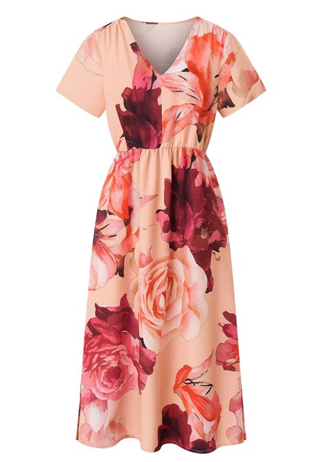 Abito Midi DonnaG  Fantasia Floreale nei Toni del Rosa Donna GI | D03/2719ROSA
