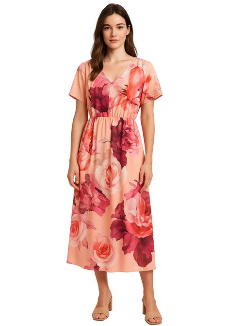 Abito Midi DonnaG  Fantasia Floreale nei Toni del Rosa Donna GI | D03/2719ROSA