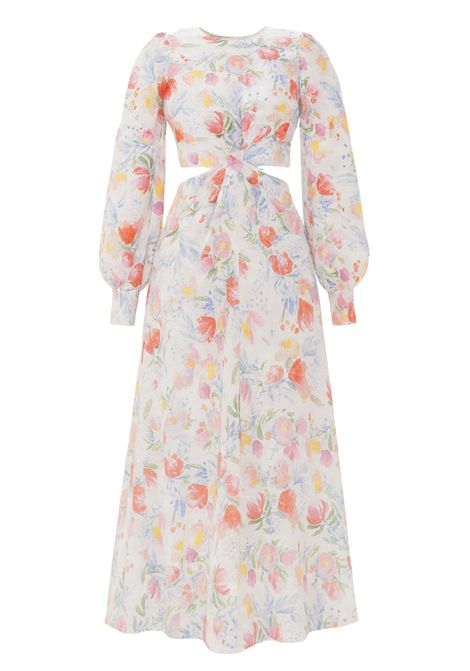 ABITO LUNGO IN LINO FANTASIA FLOREALE Actualee | AB004028MULTICOLOR